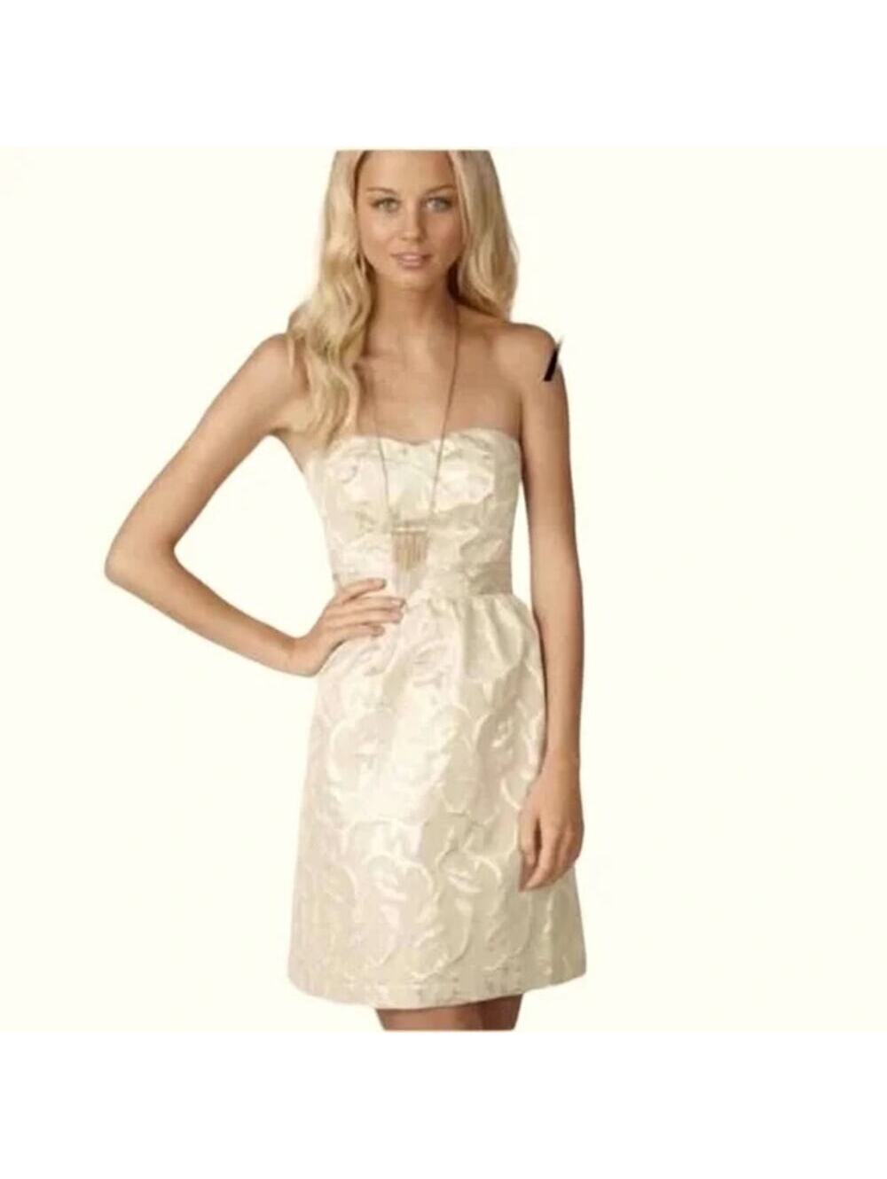 American Eagle NWT Women's Cream Jacquard Metallic Strapless Mini Dress Size 4